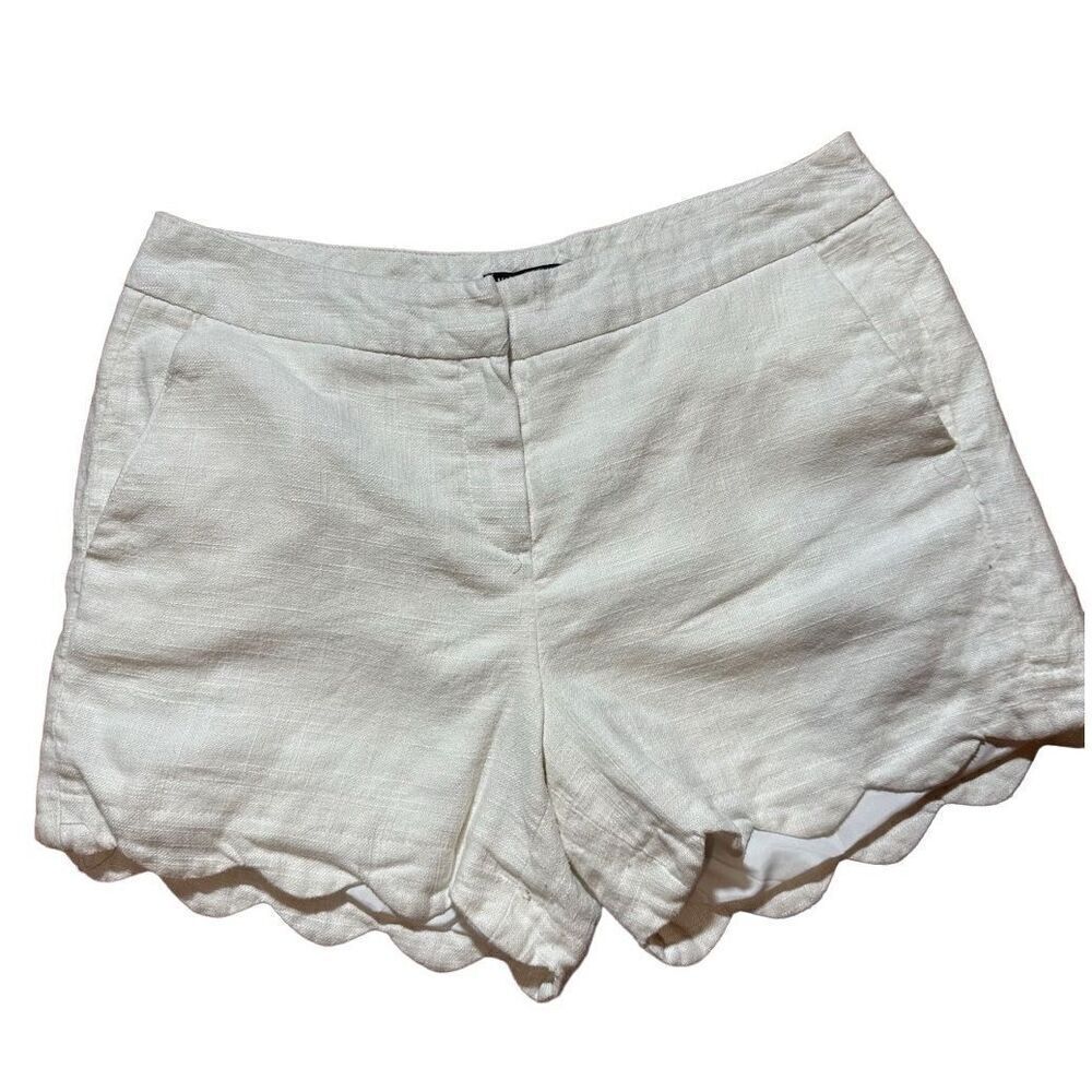 Alice Collection Off-White Scalloped Buttercup Linen Cotton Shorts‎ Women Sz 8